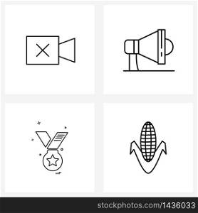 Mobile UI Line Icon Set of 4 Modern Pictograms of camera; star; disable; multimedia; corn Vector Illustration