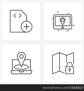 Mobile UI Line Icon Set of 4 Modern Pictograms of card, laptop, add, location, banking Vector Illustration