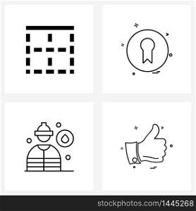 Mobile UI Line Icon Set of 4 Modern Pictograms of cell, emergency, ribbon, bookmark, liked Vector Illustration