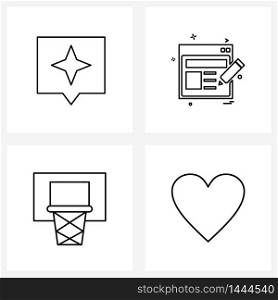 Mobile UI Line Icon Set of 4 Modern Pictograms of chat, hoop, website, internet, heart Vector Illustration
