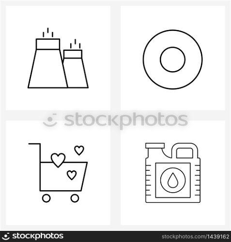 Mobile UI Line Icon Set of 4 Modern Pictograms of chimney, romantic, industry, stop, car Vector Illustration