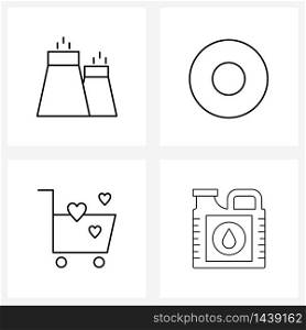 Mobile UI Line Icon Set of 4 Modern Pictograms of chimney, romantic, industry, stop, car Vector Illustration