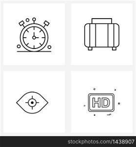 Mobile UI Line Icon Set of 4 Modern Pictograms of chronometer, goal, travel, hotel, target Vector Illustration