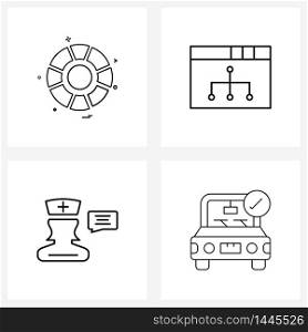 Mobile UI Line Icon Set of 4 Modern Pictograms of circle, health, network, network, car Vector Illustration