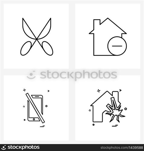 Mobile UI Line Icon Set of 4 Modern Pictograms of clipboard, smart phone, tool, house, mobile Vector Illustration