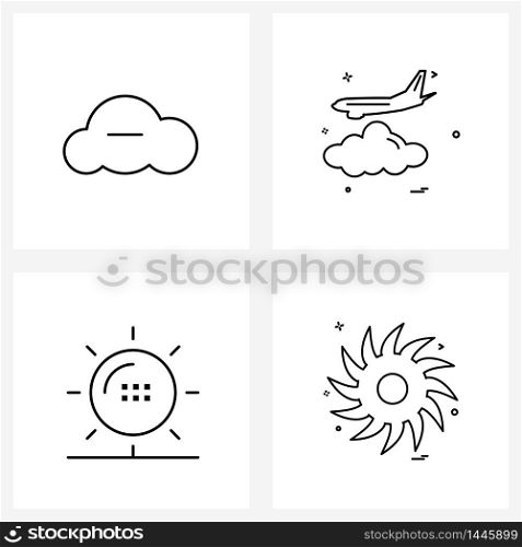 Mobile UI Line Icon Set of 4 Modern Pictograms of cloud, flower, cloud, aero plane, summer Vector Illustration