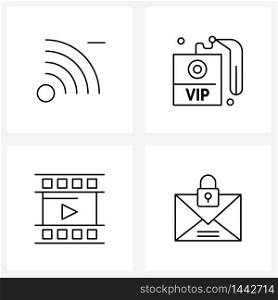 Mobile UI Line Icon Set of 4 Modern Pictograms of connection, multimedia, less, entry, video Vector Illustration
