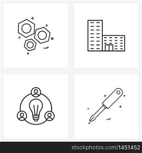 Mobile UI Line Icon Set of 4 Modern Pictograms of construction, idea, labour, tower, communication Vector Illustration