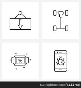 Mobile UI Line Icon Set of 4 Modern Pictograms of container, tag, transport, chassis, percentage Vector Illustration