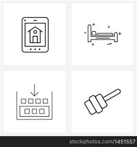 Mobile UI Line Icon Set of 4 Modern Pictograms of control, program, bed, build, food Vector Illustration