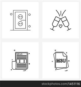 Mobile UI Line Icon Set of 4 Modern Pictograms of control, romantic, industry, glass, paper Vector Illustration