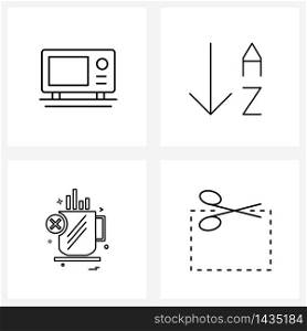 Mobile UI Line Icon Set of 4 Modern Pictograms of cook, graph, oven, letter, business Vector Illustration