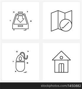 Mobile UI Line Icon Set of 4 Modern Pictograms of drop box, device, check, map, house Vector Illustration