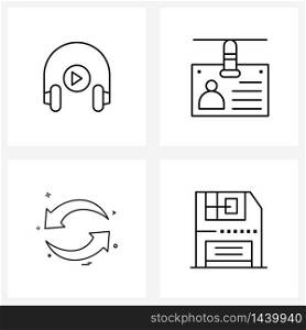 Mobile UI Line Icon Set of 4 Modern Pictograms of earphone, reload, sound, id, basic Vector Illustration