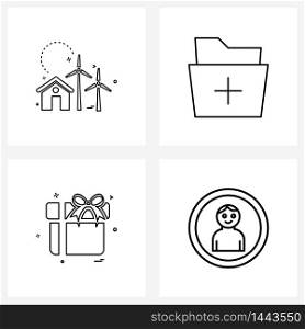 Mobile UI Line Icon Set of 4 Modern Pictograms of eco, gift, farm house, add, man Vector Illustration