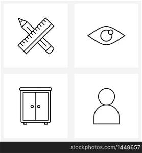 Mobile UI Line Icon Set of 4 Modern Pictograms of education, cupboard, write, search, drawer Vector Illustration