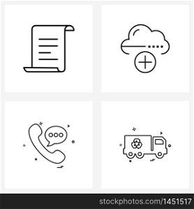 Mobile UI Line Icon Set of 4 Modern Pictograms of file, call, document, new, contact Vector Illustration