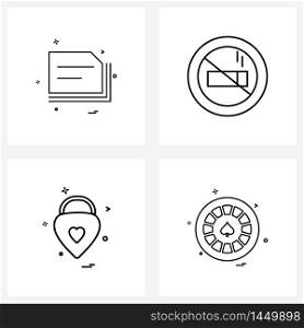 Mobile UI Line Icon Set of 4 Modern Pictograms of file, protected, no smoking, lock, sports Vector Illustration