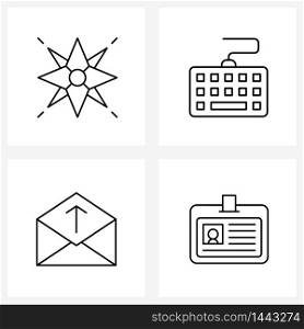 Mobile UI Line Icon Set of 4 Modern Pictograms of flower, upload, computer, typing, identity Vector Illustration