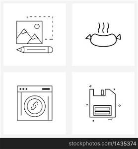 Mobile UI Line Icon Set of 4 Modern Pictograms of gallery, link, barbecue, sausage, floppy drive Vector Illustration