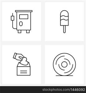 Mobile UI Line Icon Set of 4 Modern Pictograms of gas, heart, ice cream, food, disk Vector Illustration