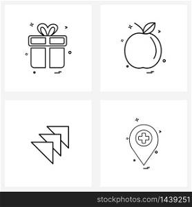 Mobile UI Line Icon Set of 4 Modern Pictograms of gift, arrow, gift box, fruit, direction Vector Illustration