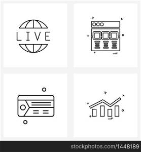 Mobile UI Line Icon Set of 4 Modern Pictograms of global, address, live, websites, business card Vector Illustration