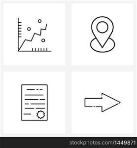Mobile UI Line Icon Set of 4 Modern Pictograms of graph, document, interface, map, right arrow Vector Illustration