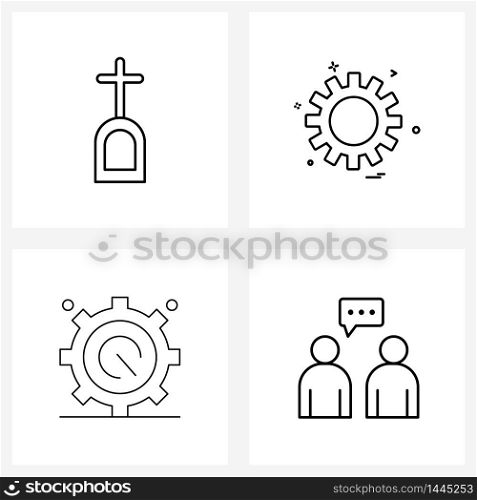 Mobile UI Line Icon Set of 4 Modern Pictograms of grave yard, internet, ui, setting, bubble Vector Illustration