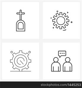 Mobile UI Line Icon Set of 4 Modern Pictograms of grave yard, internet, ui, setting, bubble Vector Illustration