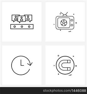 Mobile UI Line Icon Set of 4 Modern Pictograms of group chat, time, TV, game, magnetic Vector Illustration
