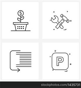 Mobile UI Line Icon Set of 4 Modern Pictograms of growth, arrow, profit, hammer, over Vector Illustration