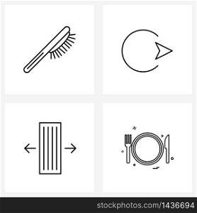 Mobile UI Line Icon Set of 4 Modern Pictograms of hairs brush; processing; comb; right; vertical Vector Illustration