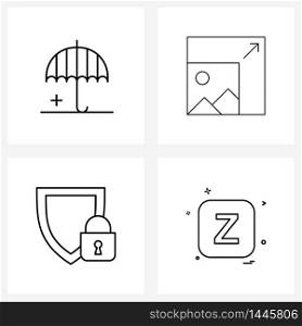 Mobile UI Line Icon Set of 4 Modern Pictograms of health, protected, design, image, alphabet Vector Illustration