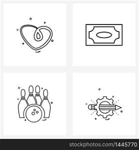 Mobile UI Line Icon Set of 4 Modern Pictograms of heart, sports, valentine&rsquo;s day, shopping, sports Vector Illustration