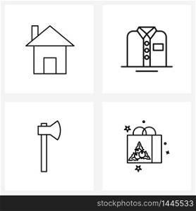 Mobile UI Line Icon Set of 4 Modern Pictograms of home, weapons, cloth, fold, shopping bag Vector Illustration