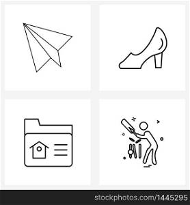 Mobile UI Line Icon Set of 4 Modern Pictograms of launch, project, plane, woman, game Vector Illustration