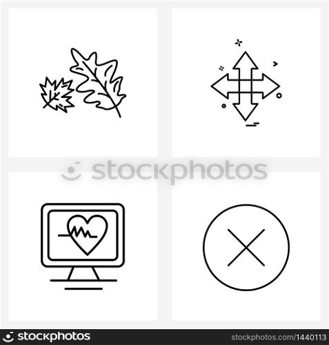 Mobile UI Line Icon Set of 4 Modern Pictograms of leafs, heart, arrow, four way, circle Vector Illustration