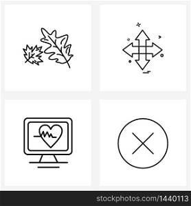 Mobile UI Line Icon Set of 4 Modern Pictograms of leafs, heart, arrow, four way, circle Vector Illustration
