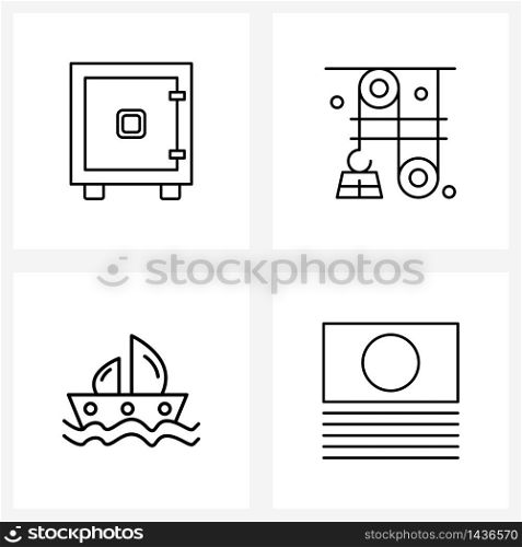 Mobile UI Line Icon Set of 4 Modern Pictograms of locker; ship; protection; sports; banknote Vector Illustration