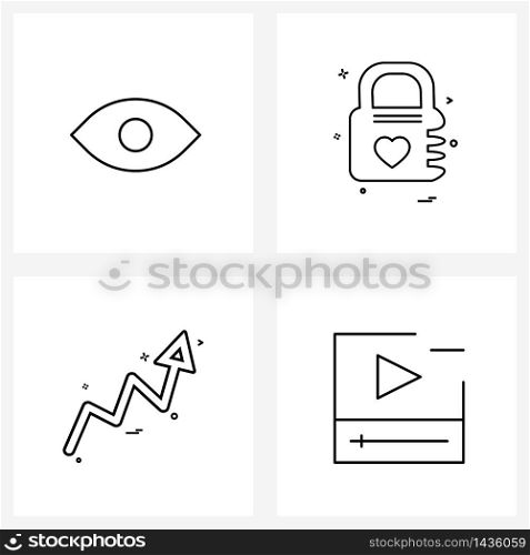 Mobile UI Line Icon Set of 4 Modern Pictograms of look; directions; love lock; security; Vector Illustration