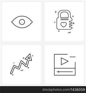Mobile UI Line Icon Set of 4 Modern Pictograms of look; directions; love lock; security; Vector Illustration