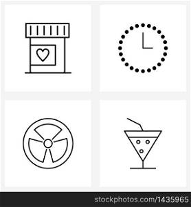 Mobile UI Line Icon Set of 4 Modern Pictograms of medicine; turbine; heart; time; drink Vector Illustration
