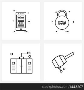 Mobile UI Line Icon Set of 4 Modern Pictograms of mobile, energy, weight, gym, honey Vector Illustration