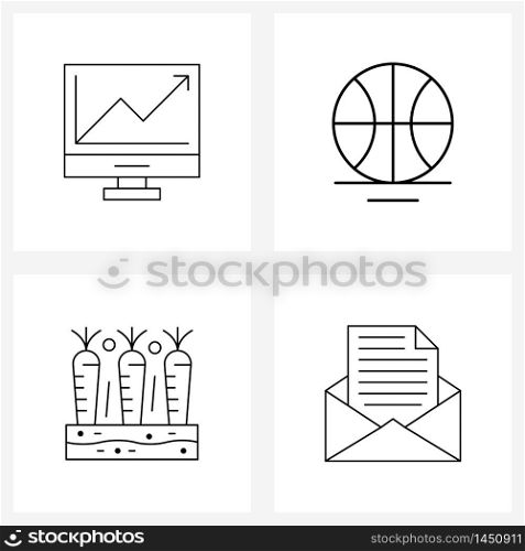Mobile UI Line Icon Set of 4 Modern Pictograms of money, agriculture, profit, game, mail Vector Illustration