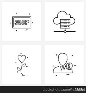 Mobile UI Line Icon Set of 4 Modern Pictograms of p, flower, cloud, love, avatar Vector Illustration