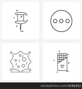 Mobile UI Line Icon Set of 4 Modern Pictograms of paper pin, health, stationary item, message, medical Vector Illustration