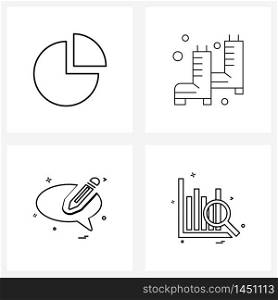 Mobile UI Line Icon Set of 4 Modern Pictograms of pie chart, sms, shoes, messages, graph Vector Illustration
