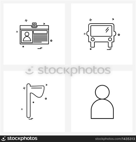 Mobile UI Line Icon Set of 4 Modern Pictograms of profile, axe , id card, transport, hardware Vector Illustration