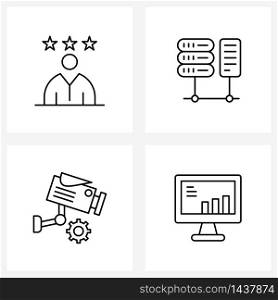 Mobile UI Line Icon Set of 4 Modern Pictograms of rating; security; call; storage; monitor Vector Illustration